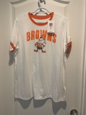 Nike White Tee with Orange Graphic and Ringer Collar